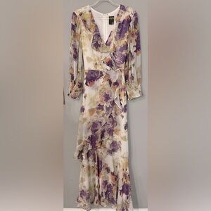 TAYLOR RUFFLE FRONT FLORAL MAXI DRESS